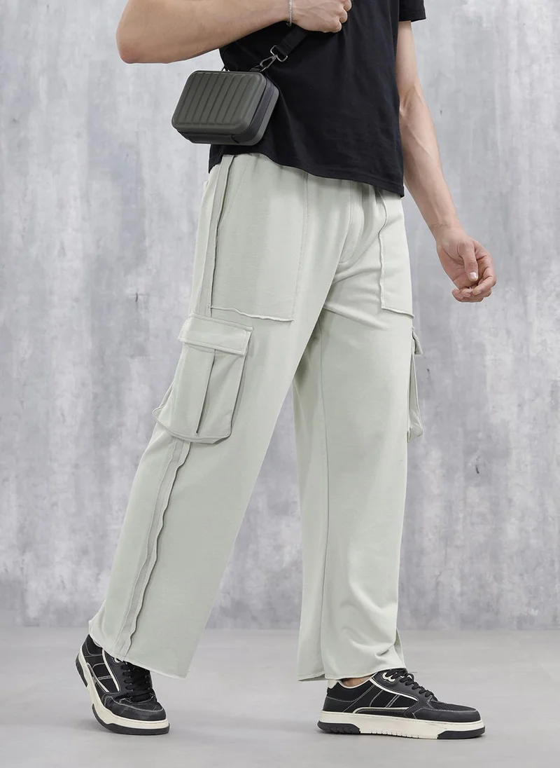 Casual Raw Edged Cargo Pants For Men | Light Green